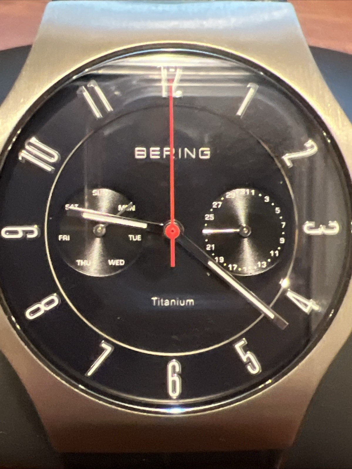 Bering 11939-427 Titanium Mens Watch Ultra Slim Blk Leather Sapphire NEW Battery