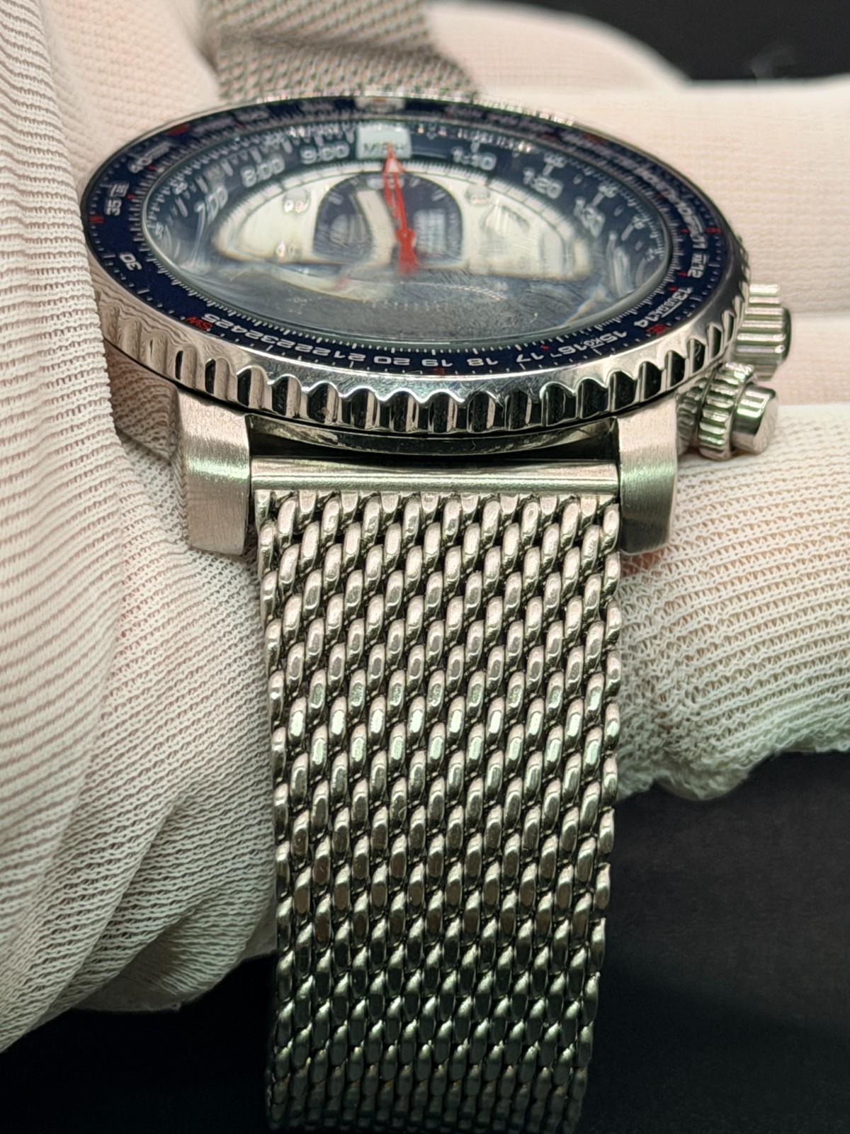 Seiko SNA413 Blue Panda Flightmaster Pilot Chronograph Alarm Watch – MiLTAT Mesh