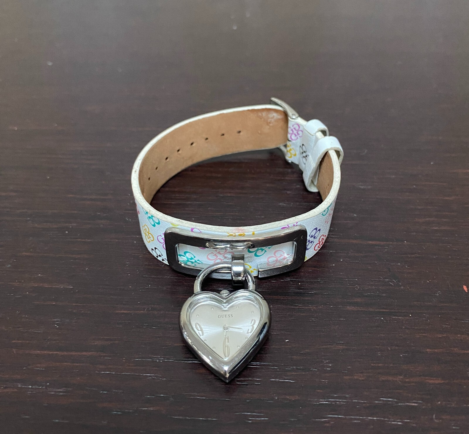 Guess Watch Japan Multicolor Logo Genuine Leather Band Heart Cham Face Works