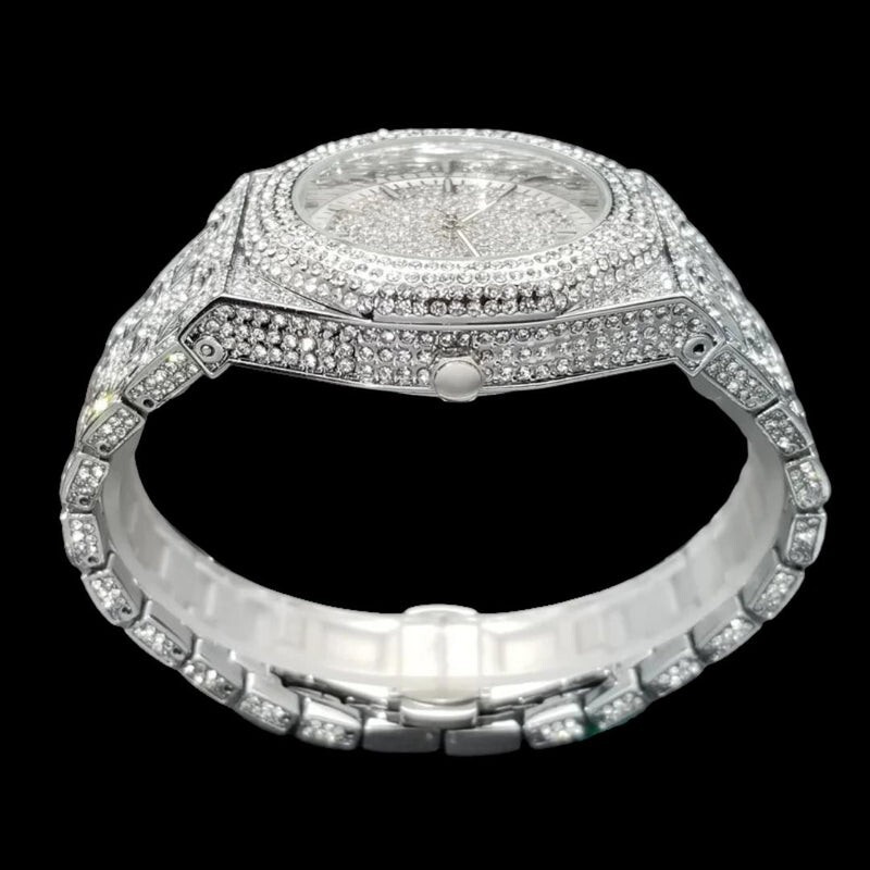 Luxury Bust Down Date VVS Iced Out Diamond Watch, Men’s Hip Hop Icy Watch