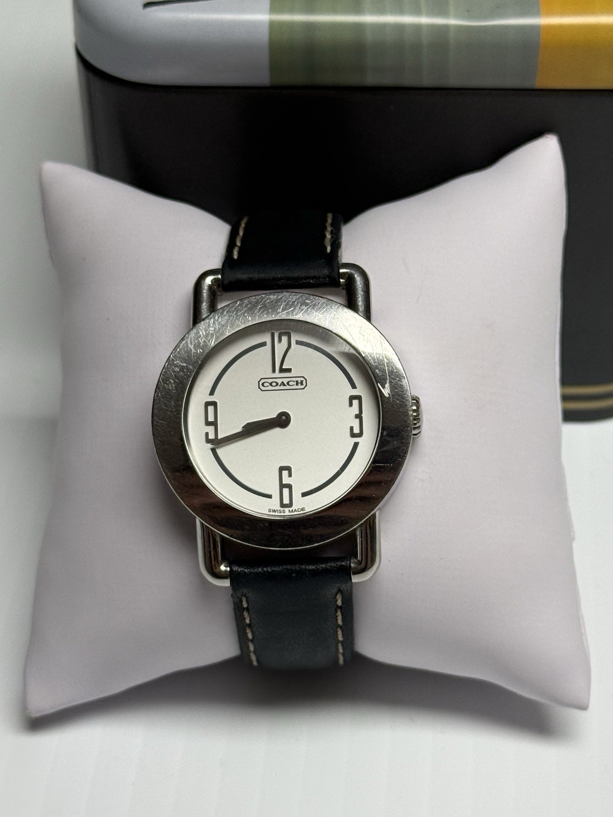 Coach Swiss Made Women’s Leather Strap Watch 0238 Stainless Steel White Dial