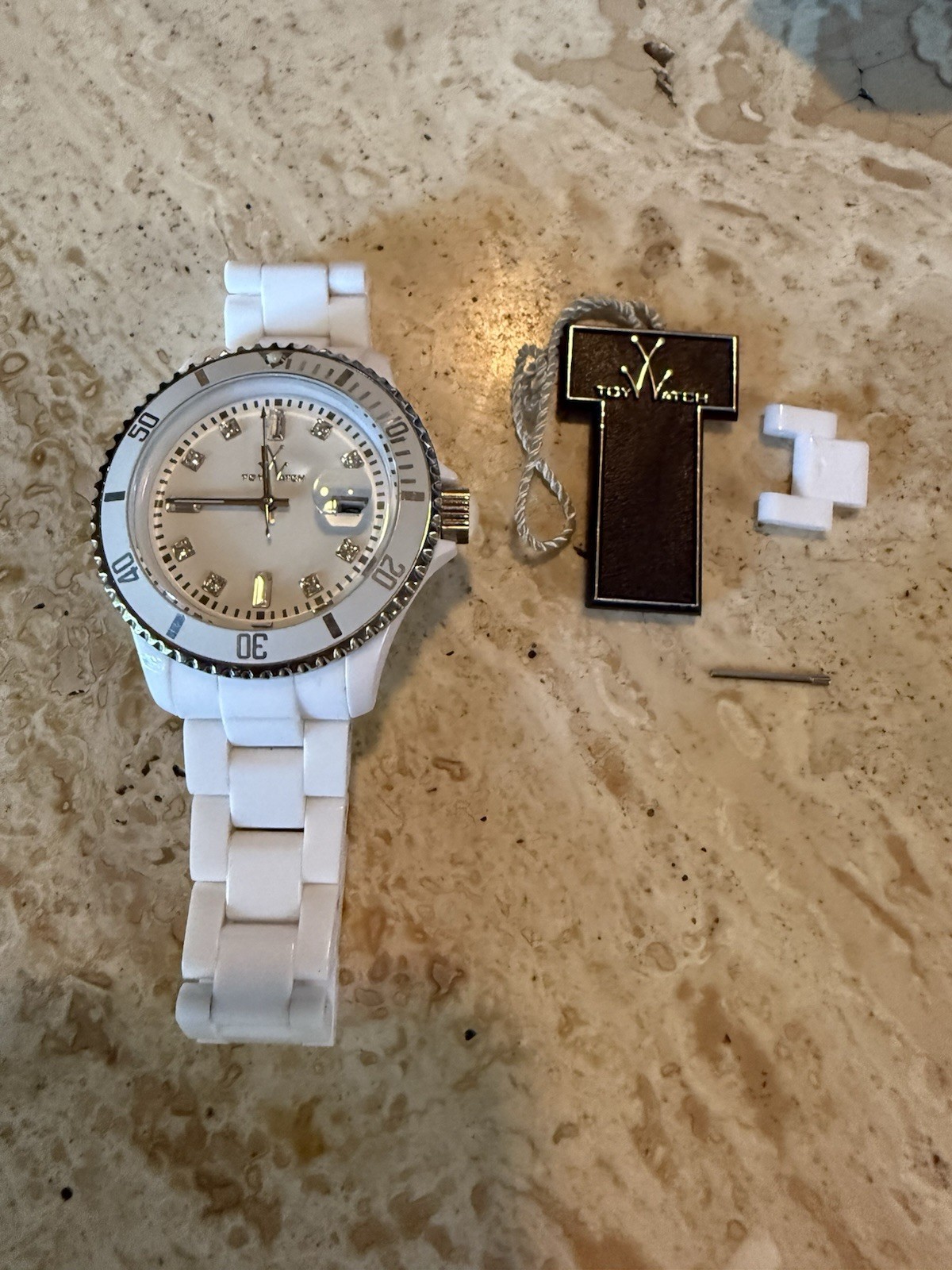 ToyWatch Plasteramic Quartz White Band Diamond Markers Water Resistant Watch