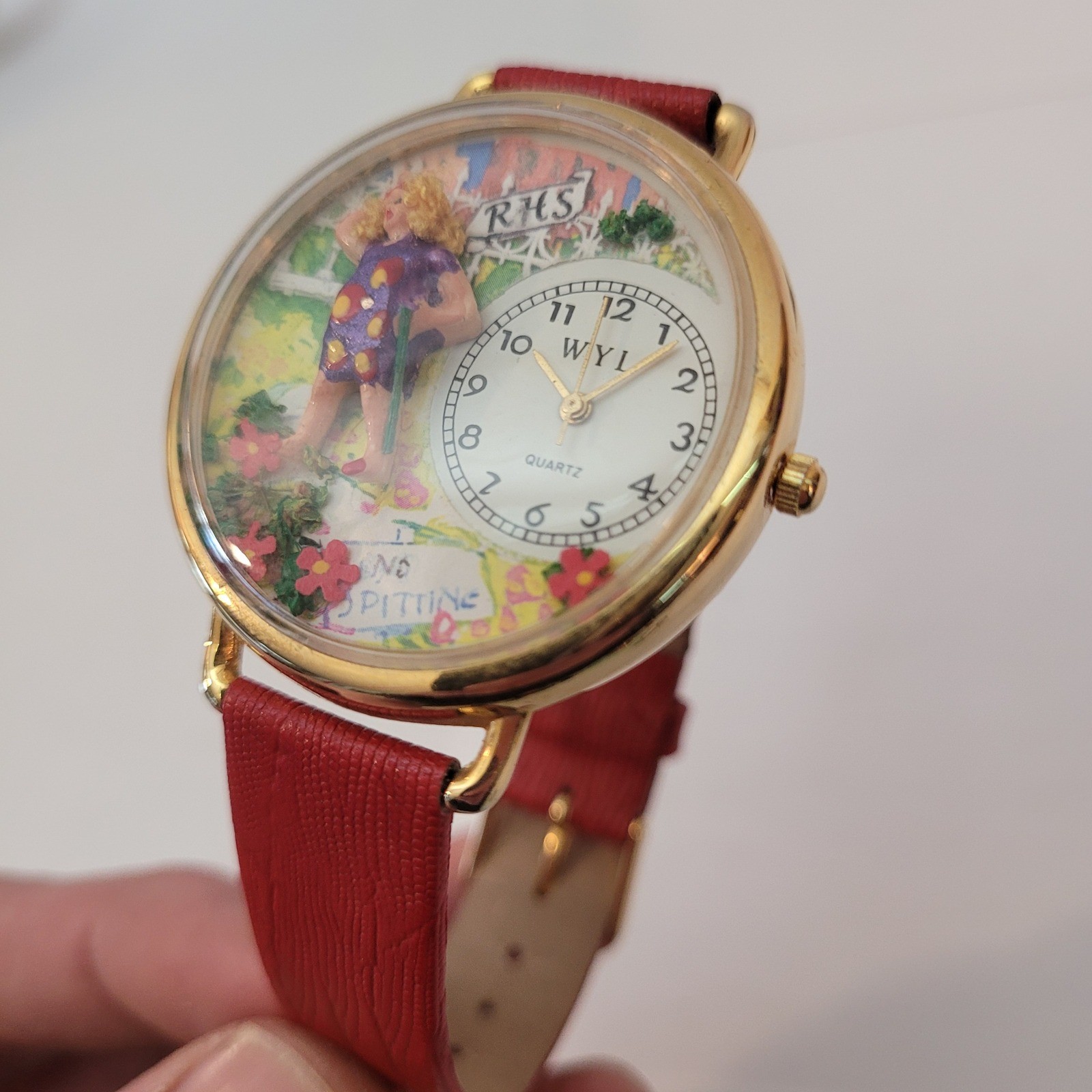 WYL Novelty Watch Womens Vintage 3D Diorama Garden No Spitting Red Leather Rare