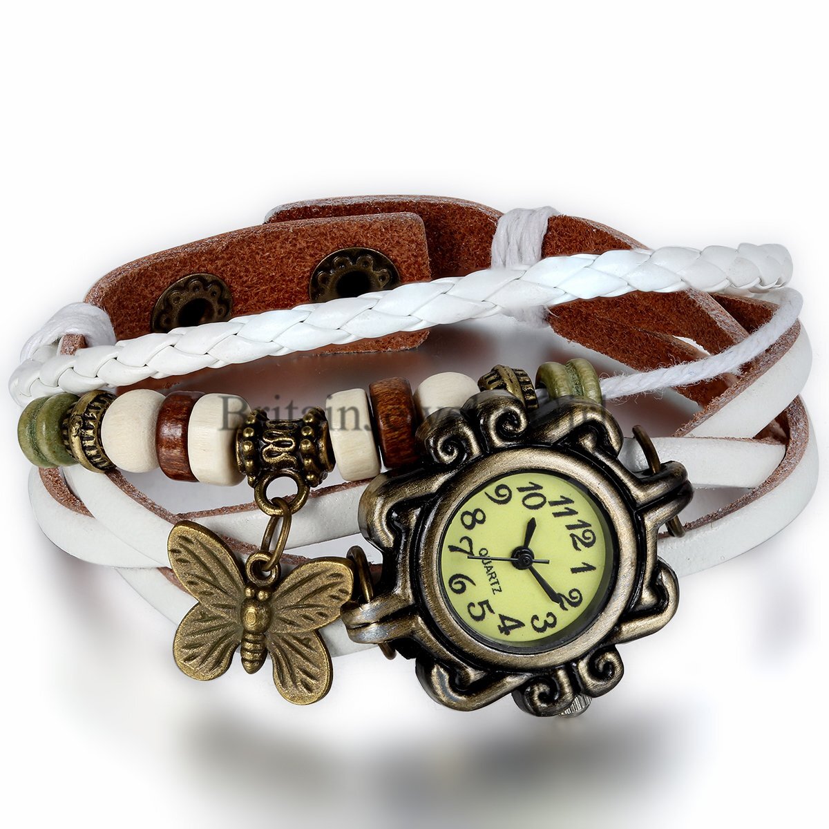 Multi-layer Butterfly Leather Bracelet Quartz Movement Wrist Watch Women Girls
