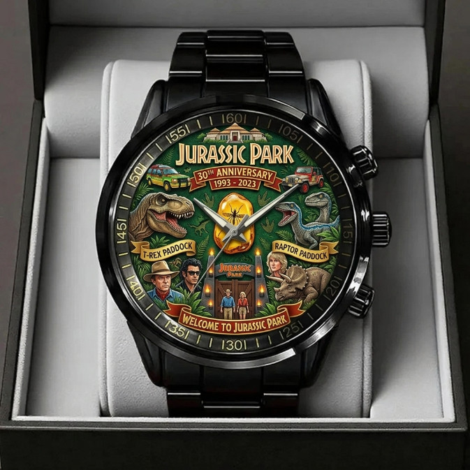 Jurassic Park 1993-2023 Black Stainless Steel Watch Movie Fan Gift TN1354