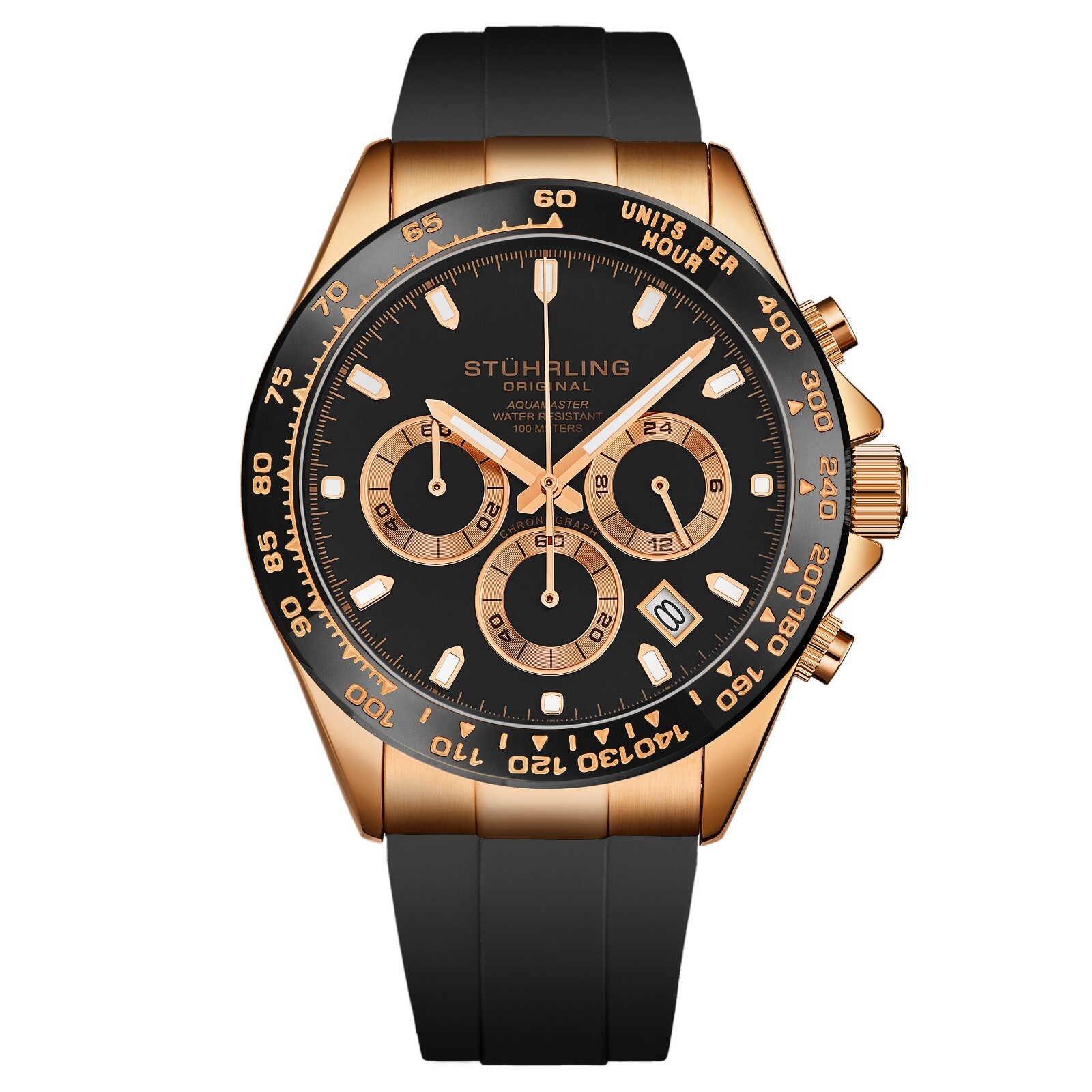 Stuhrling 4050 Men’s Hattori VK63 Quartz Chronograph SS Case Rubber Strap Watch