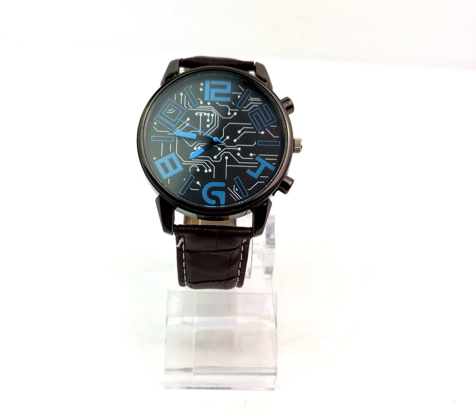 Unbranded Fashion Costume Adult Black Blue Face Brown Band Watch NEEDS BATTERY