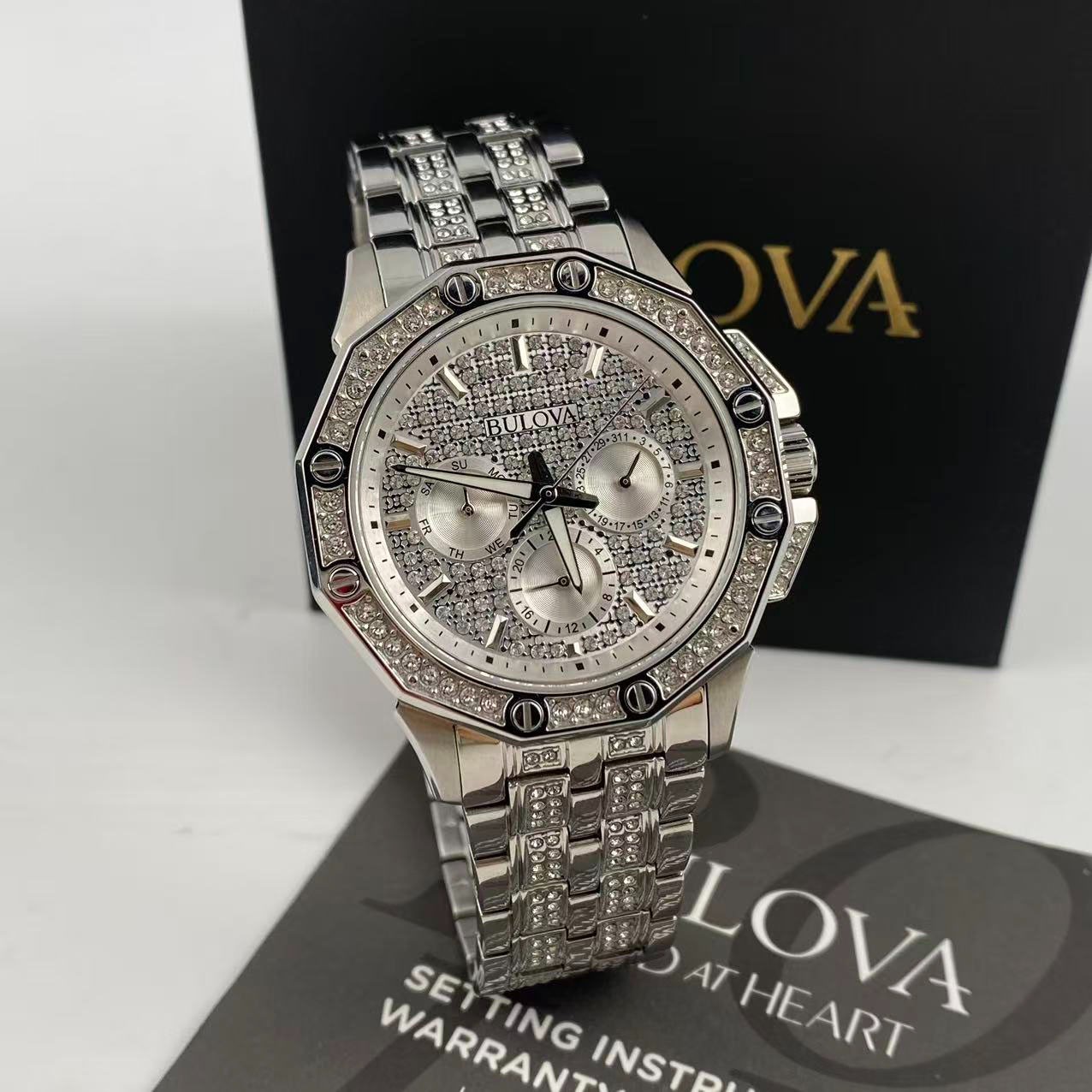 New Bulova Octava Crystal Men’s Quartz Watch White Dial Stainless Steel 96C134