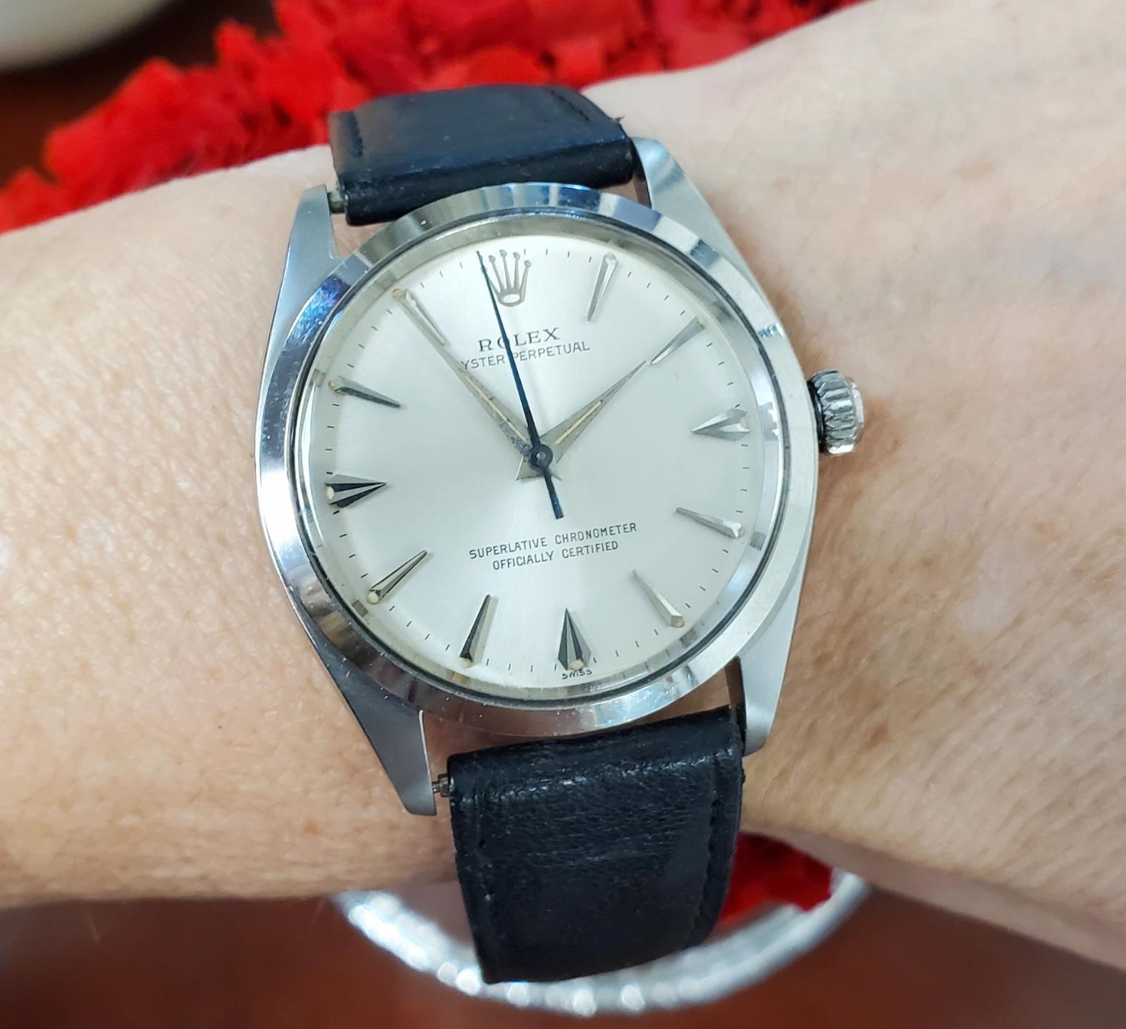 Rolex Oyster Perpetual 1002 34mm Silver Dial Automatic 1957 Vintage Watch