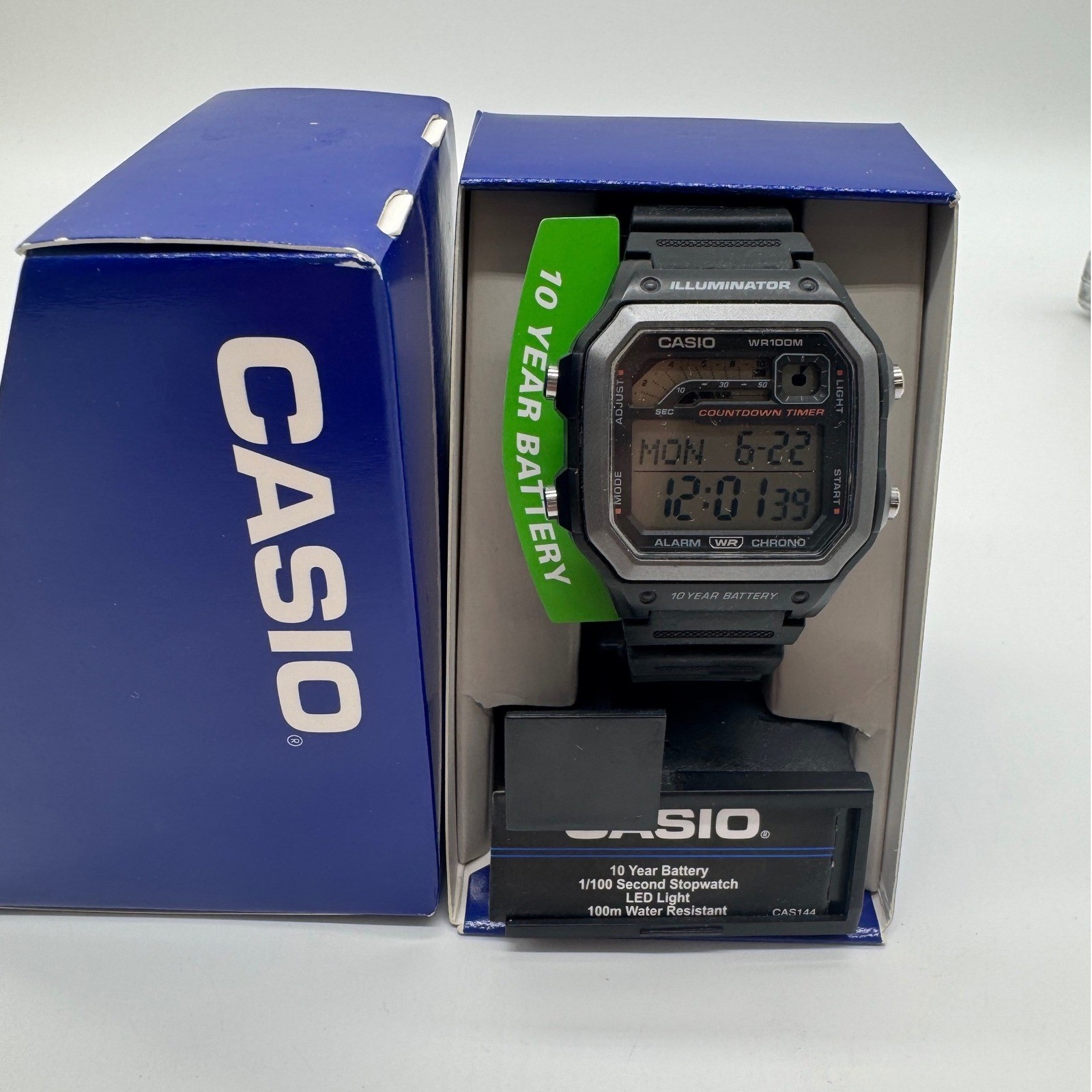 Casio Illuminator Digital Watch WS-1600H Black Resin 10 Year Battery WR100M