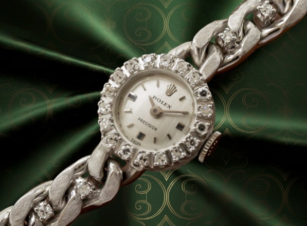 Rolex Ladies’ Precision Diamond-Encircled 18KWG Case Manual 15.5mm Antique watch