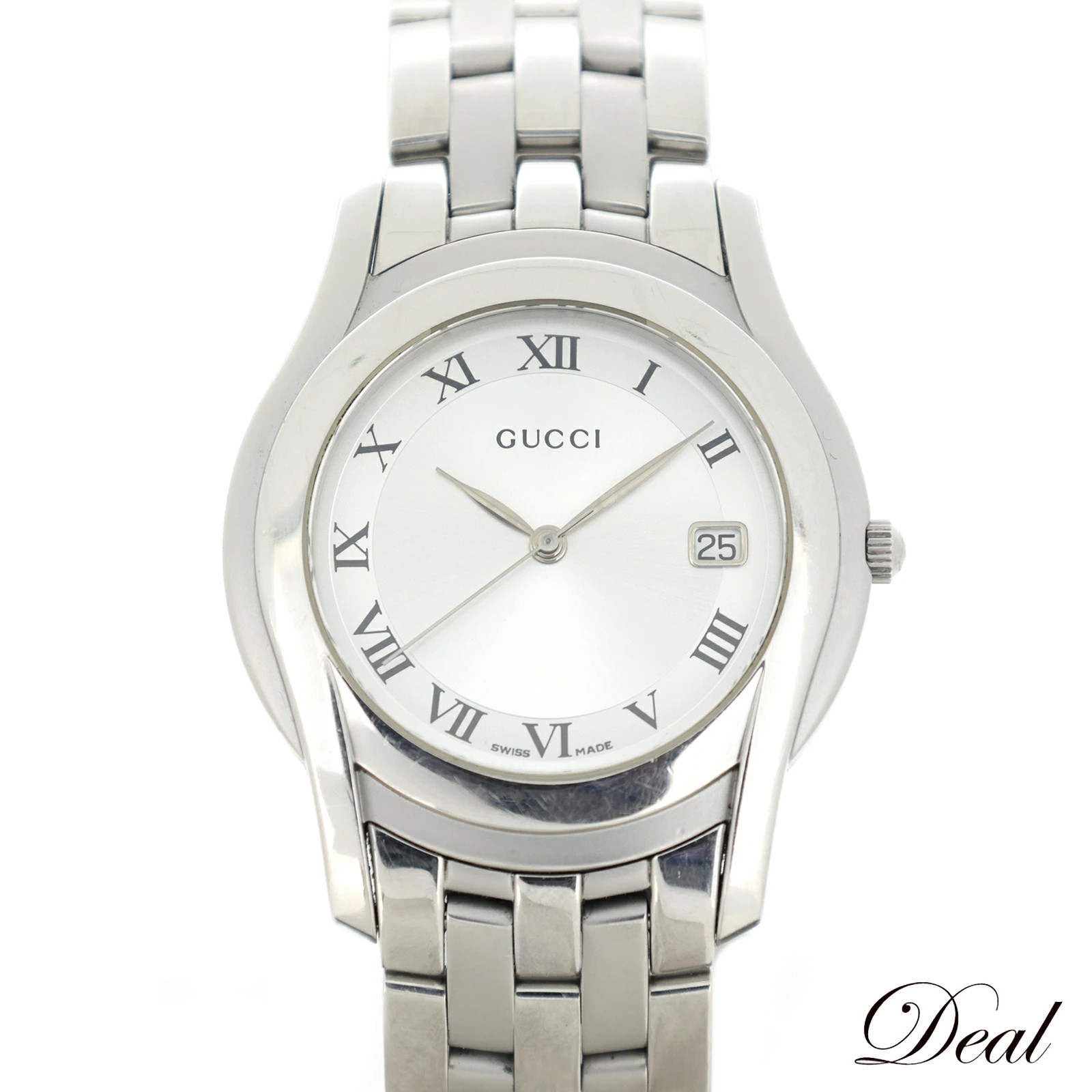 GUCCI G-Class Date 5500M Unisex Watch Silver SS Quartz 35mm