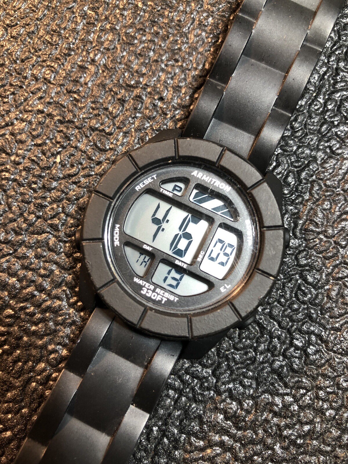 ARMITRON Digital Watch 330FT WR100M Black Alarm Chrono (Running) UNTESTED