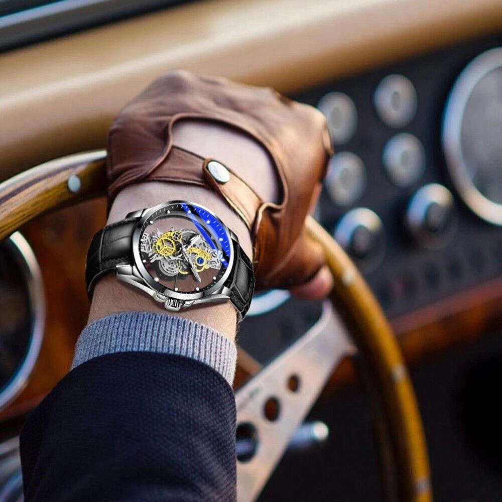 Hollow Skeleton Luxury Men’s Automatic Quartz Stainless Steel Business Watch