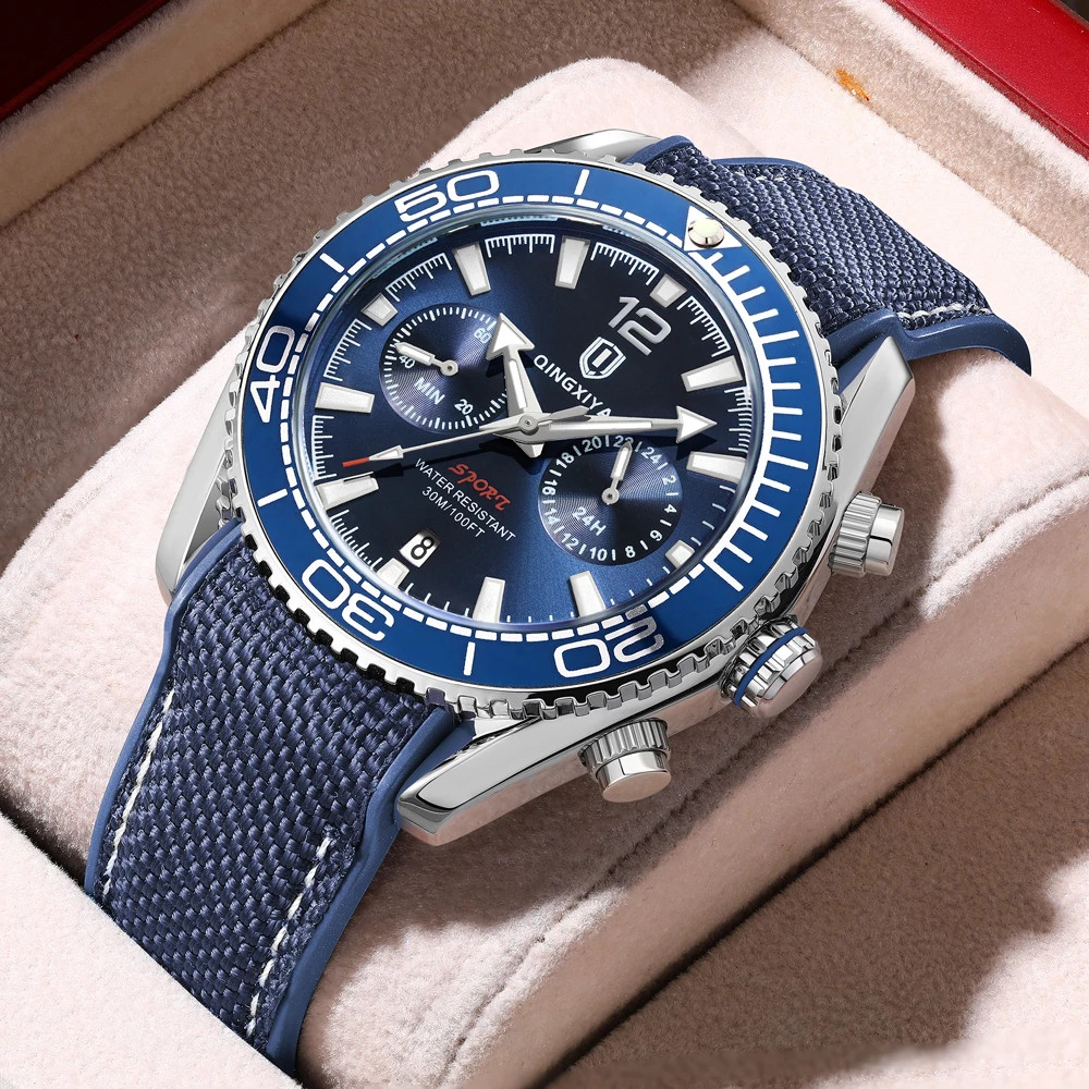 QINGXIYA Luxury Man Wristwatch Sport Chronograph Waterproof Luminous Date