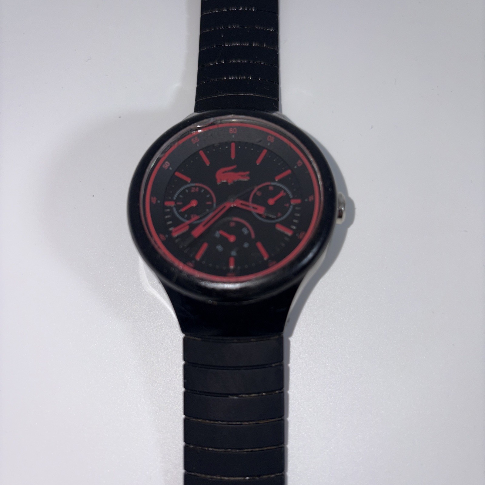Lacoste Men’s Analog Quartz Wristwatch Borneo Black/Red Dial Rubber Black Strap