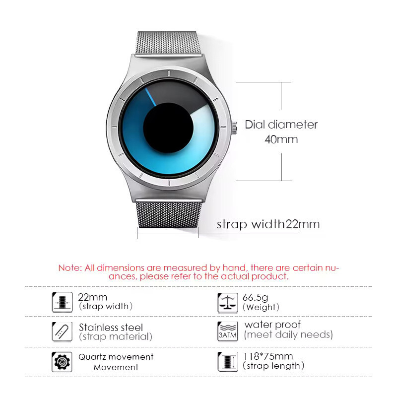 Numberless Watch – Liquid Blue Display – Fathers Day Gift Novelty Unique Unisex