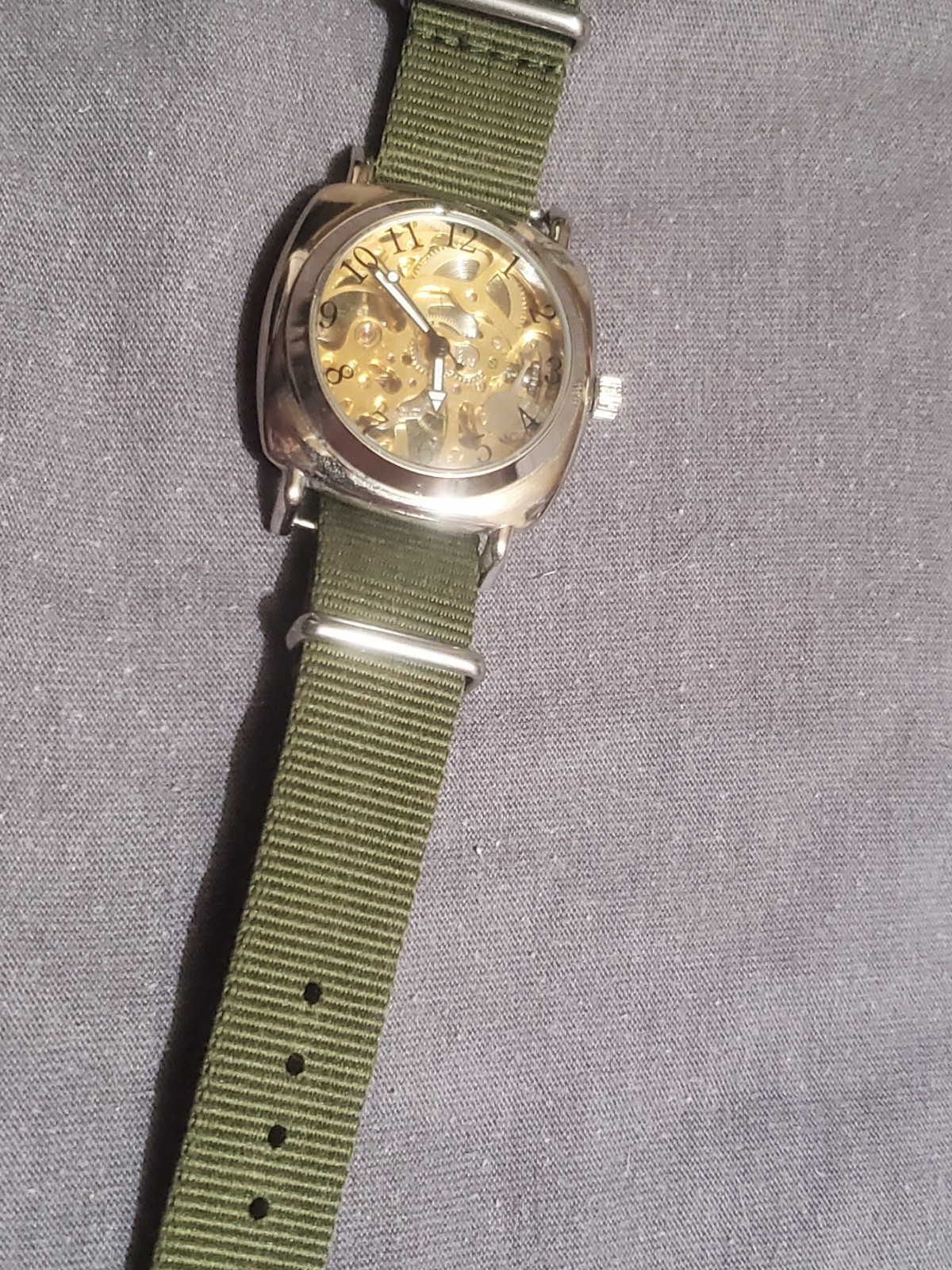 Skeleton Manual Mechanical Dress Watch, Running. Arabic Numerals Silver Metal.