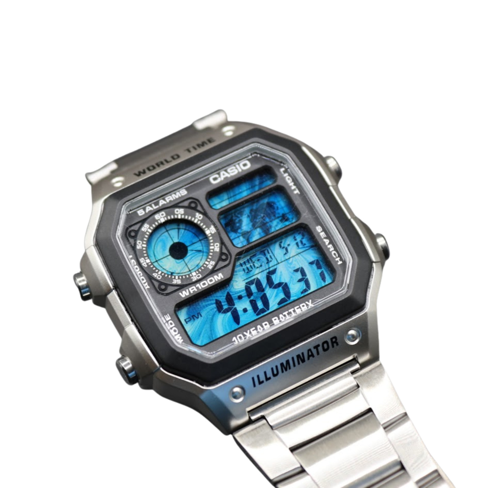 CASIO AE-1200WHD Royale World Time Watch Mod Deep Blue Iced Display