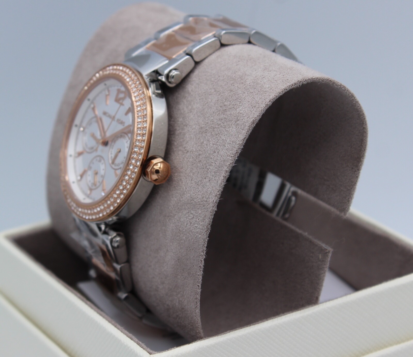 NEW AUTHENTIC MICHAEL KORS PARKER CHRONO SILVER ROSE GOLD MK6301 WOMEN’S WATCH