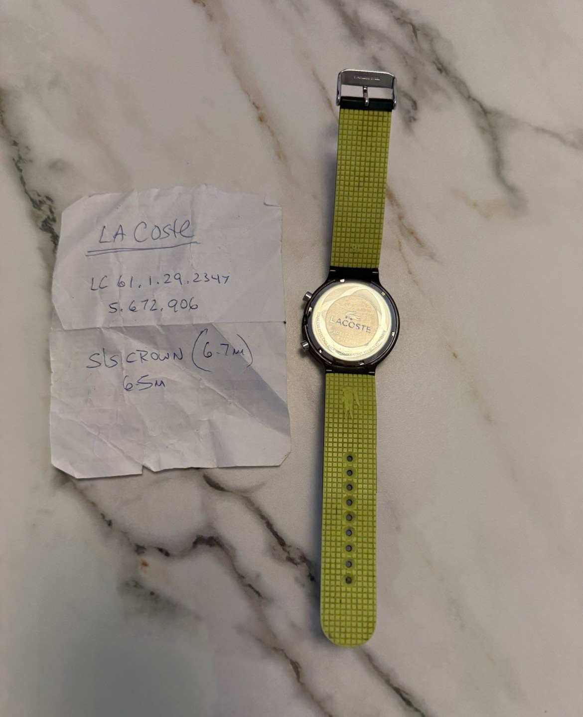 Lacoste Quartz Chronograph Wristwatch Black Dial Green Rubber Strap 45mm 100m