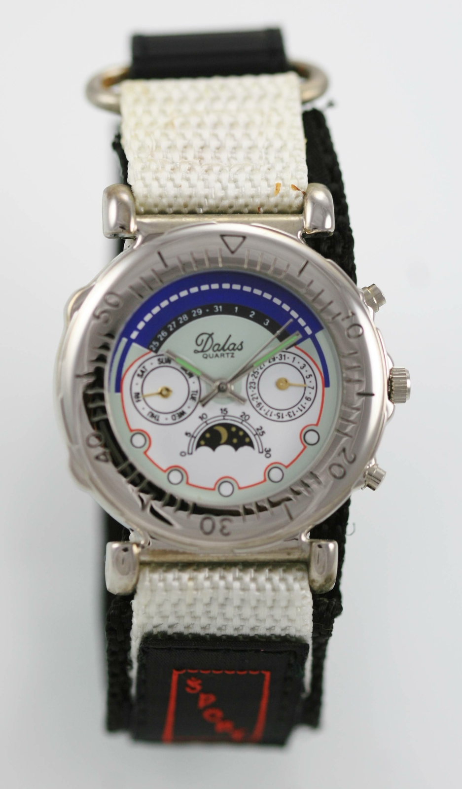 Dalas Mens Watch Silver Stainless Green Blue Water Resistant Black White Nylon