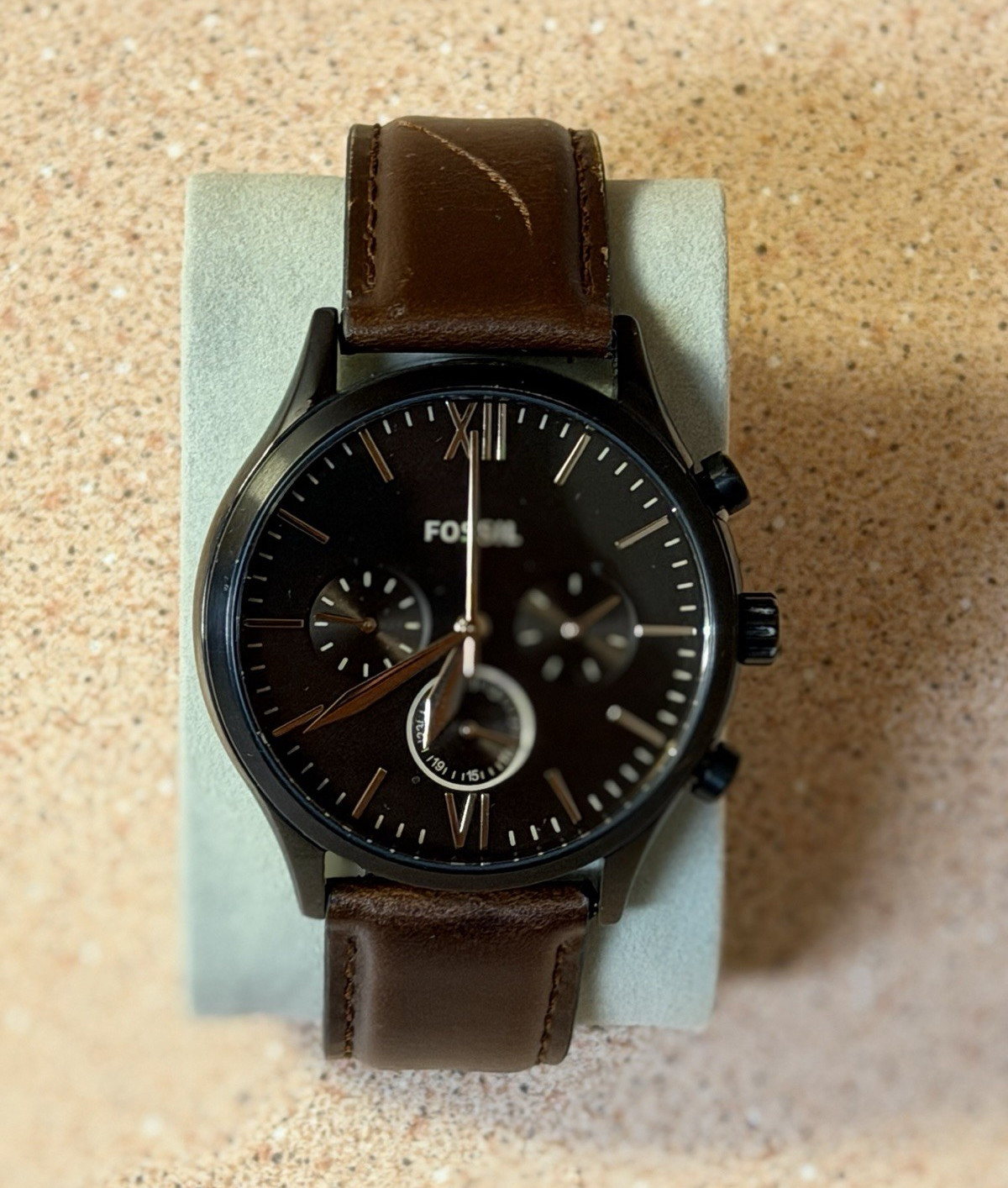 Fossil BQ2453 Men’s Quartz Chronograph Watch Black Dial Brown Leather 44mm