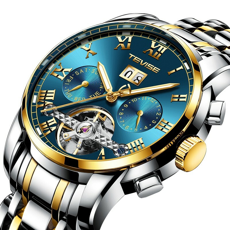 Christmas Day Tourbillon Mechanical Luminous Watch Date Day Month Indicator Blue