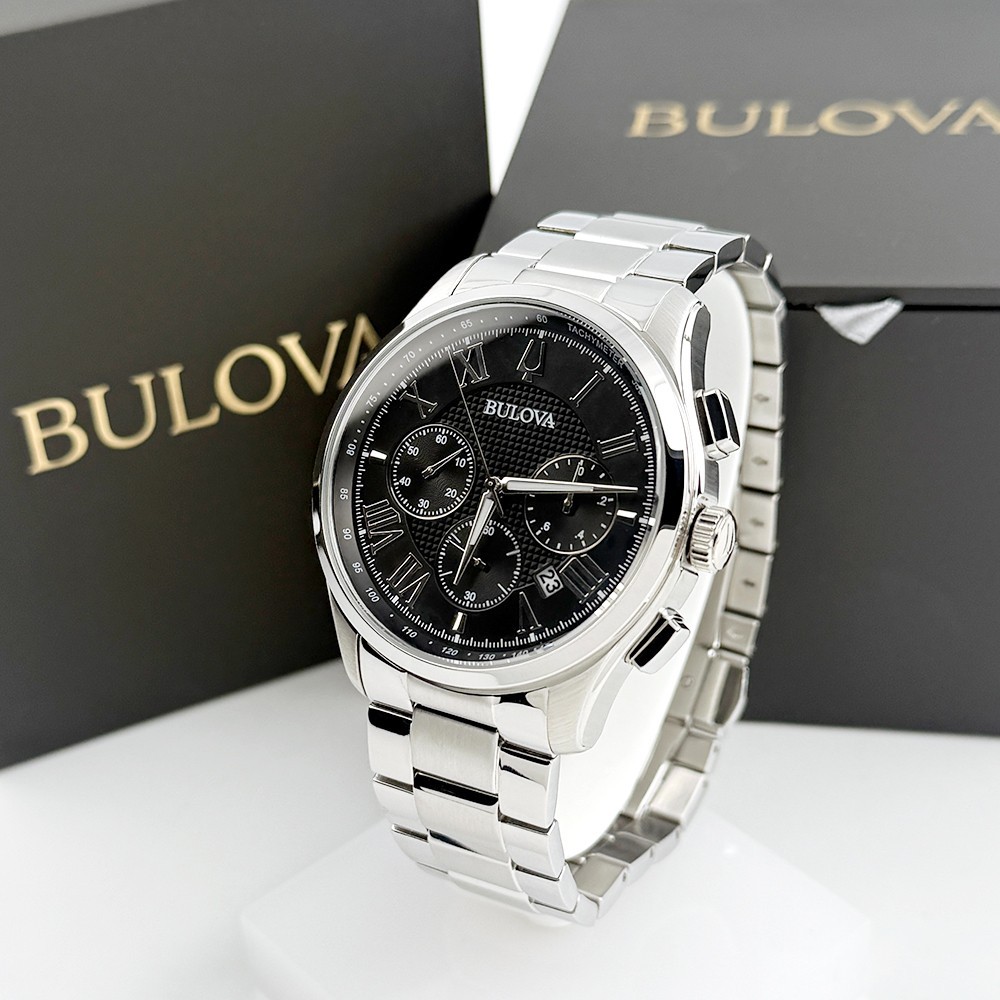 Men’s Bulova 96B288 Classic Wilton Quartz Stainless Black Dial Watch 46.5mm