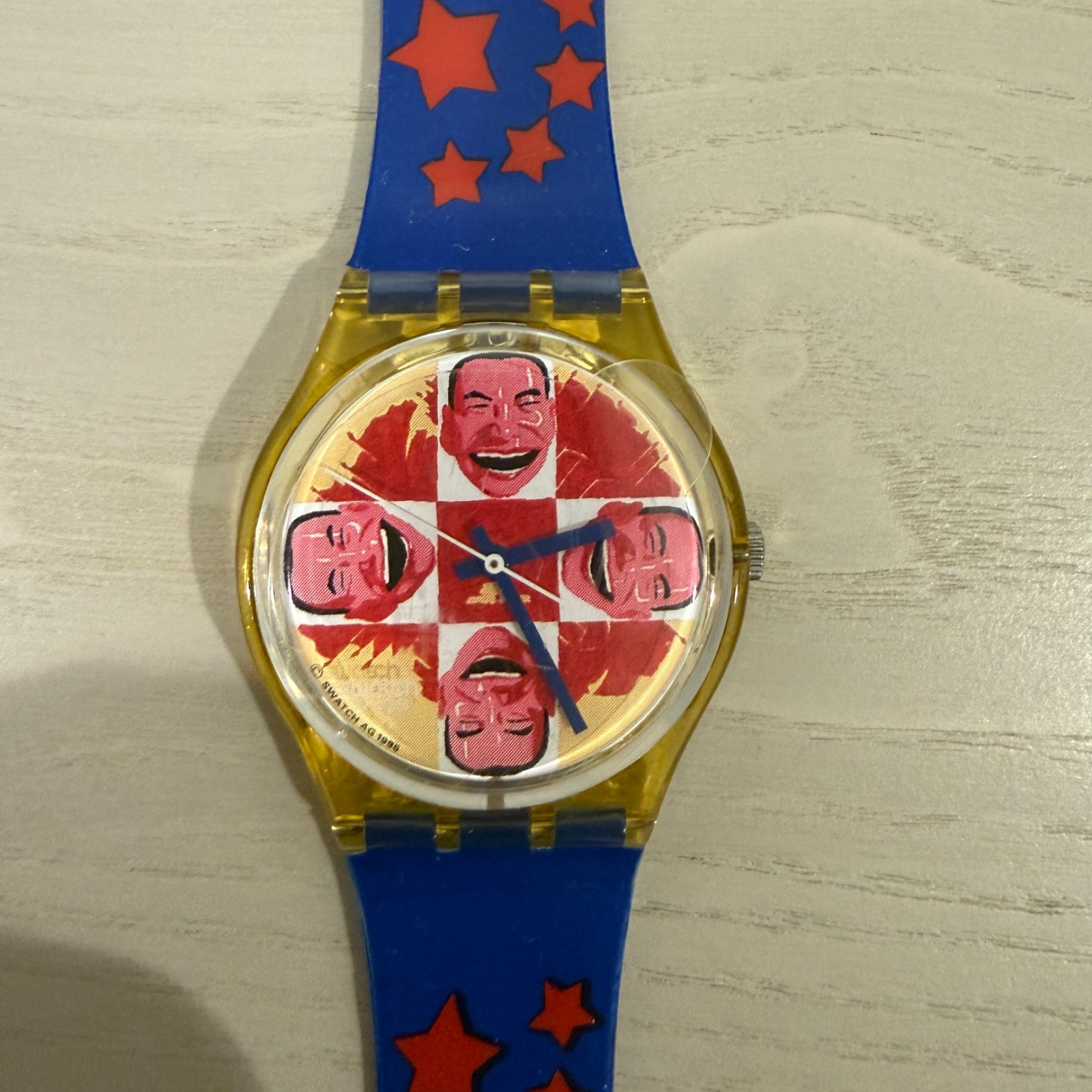 Swatch “Wild Laugh” by Yue Min Jun, c. 1995. New, unworn. Box and Papers!