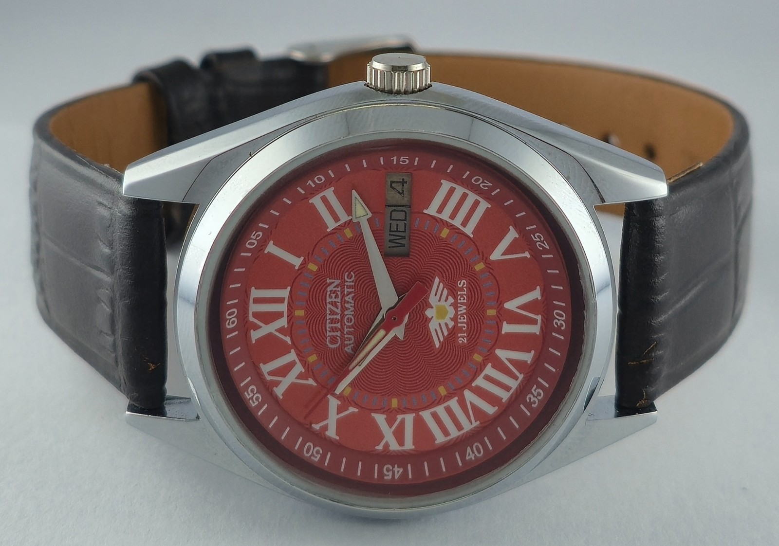 Refurbished Citizen Automatic Orange Dial with Day/Date Men’s Watch | 21 Jewels