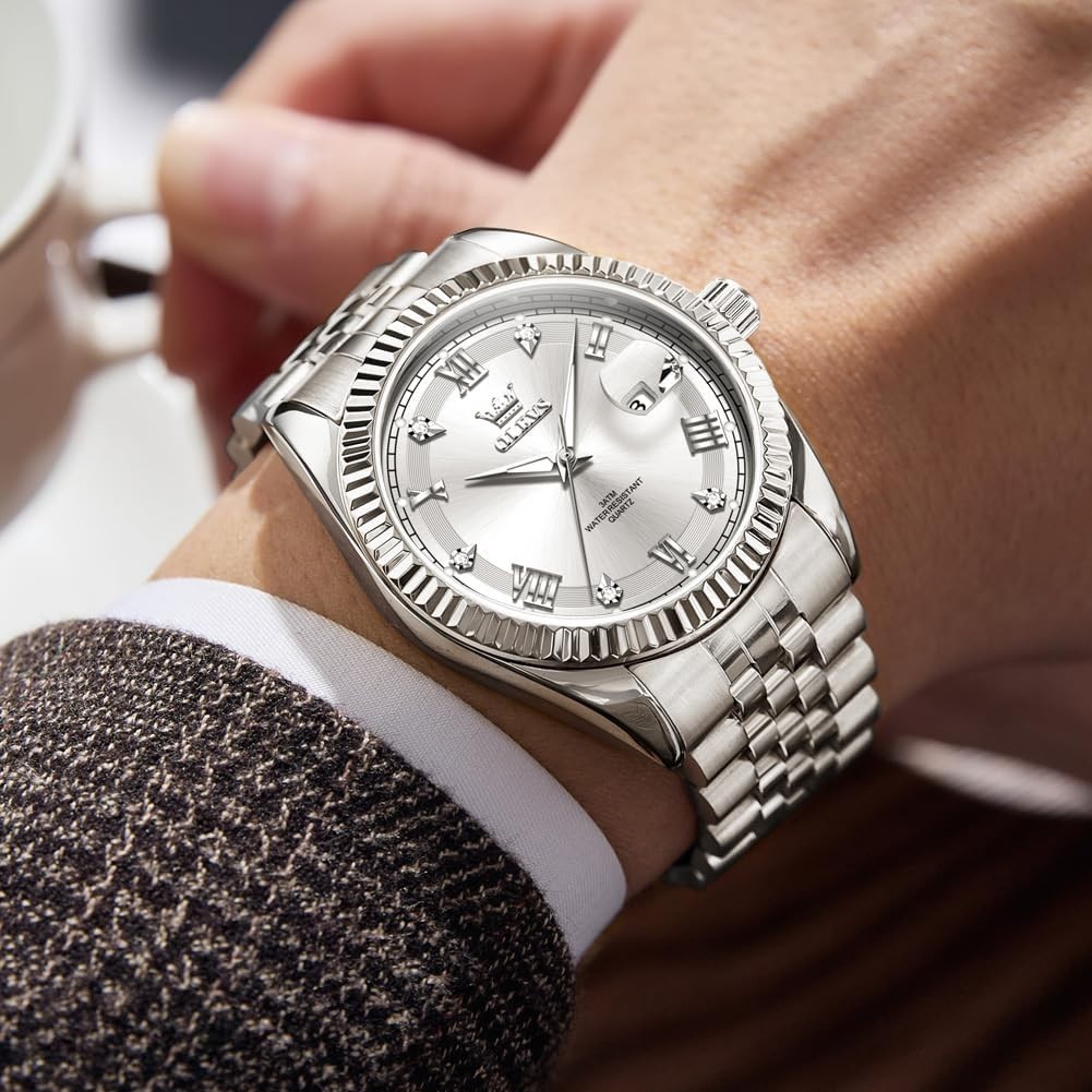 Men’s Elegant Waterproof Quartz Watch – Classic Silver Stainless Steel Design