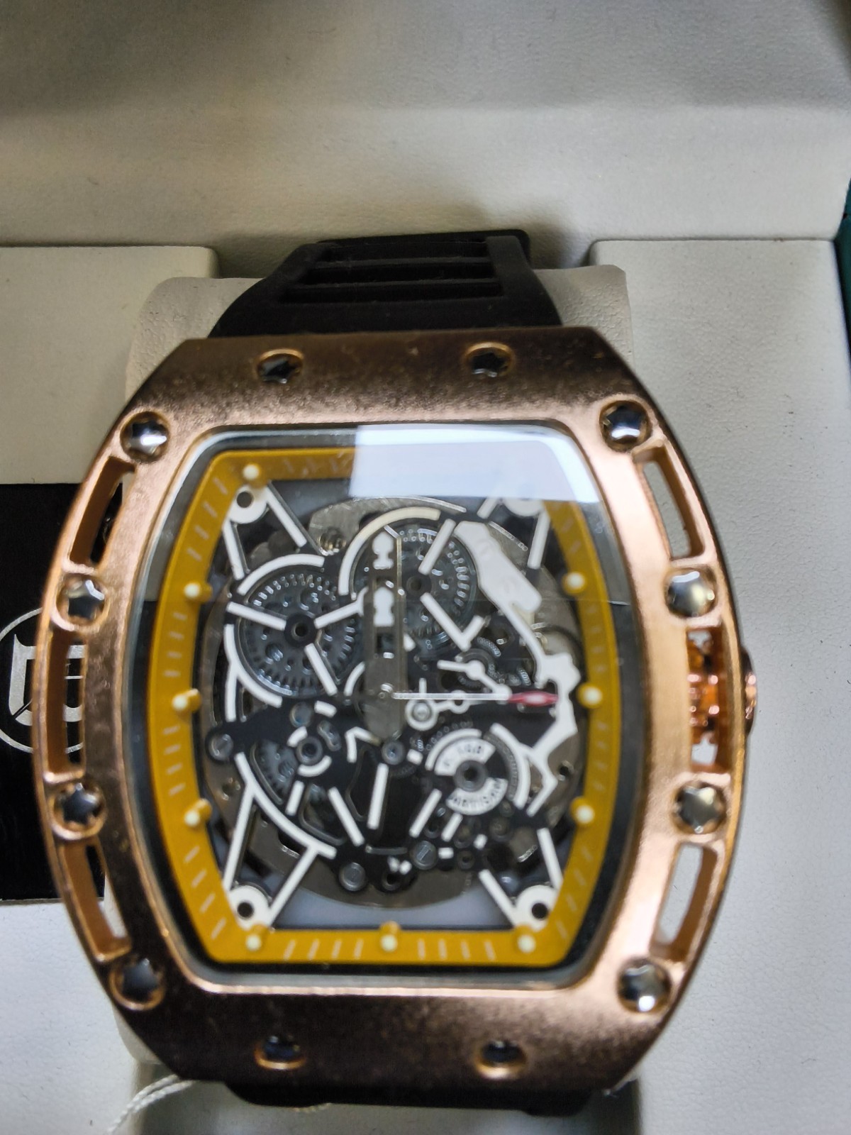 BIBI Automatic Skeleton Rose Gold 50mm Watch Black Silicone Strap New BoxPrice: