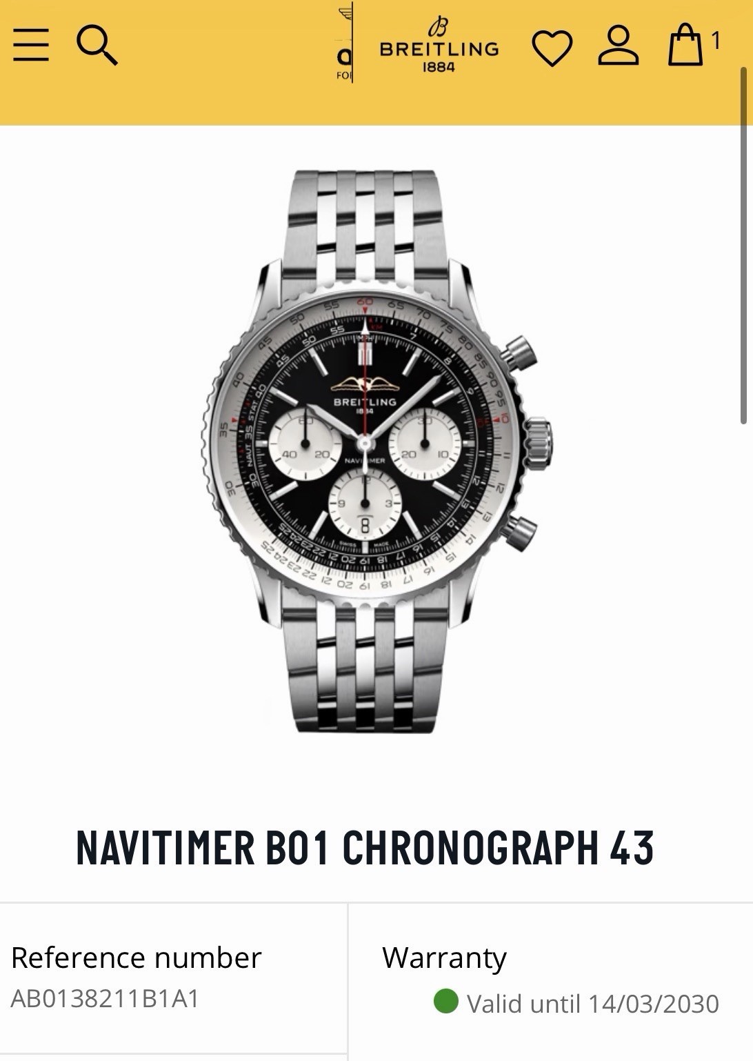 Breitling Navitimer B01 Chrono 43mm AB0138 Black Reverse Panda, 4 Year WARRANTY