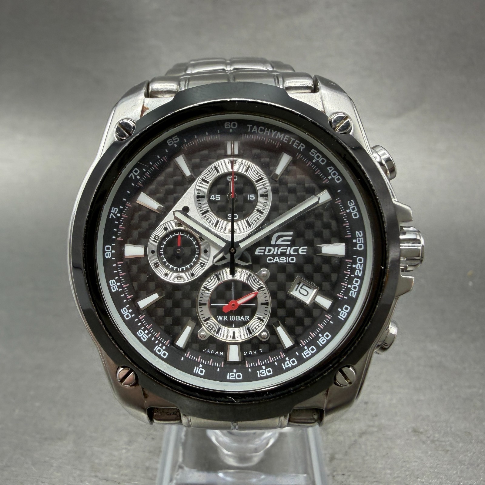 Casio Edifice Chronograph Watch Men 41mm Black Dial Steel Date EF-524 NewBattery
