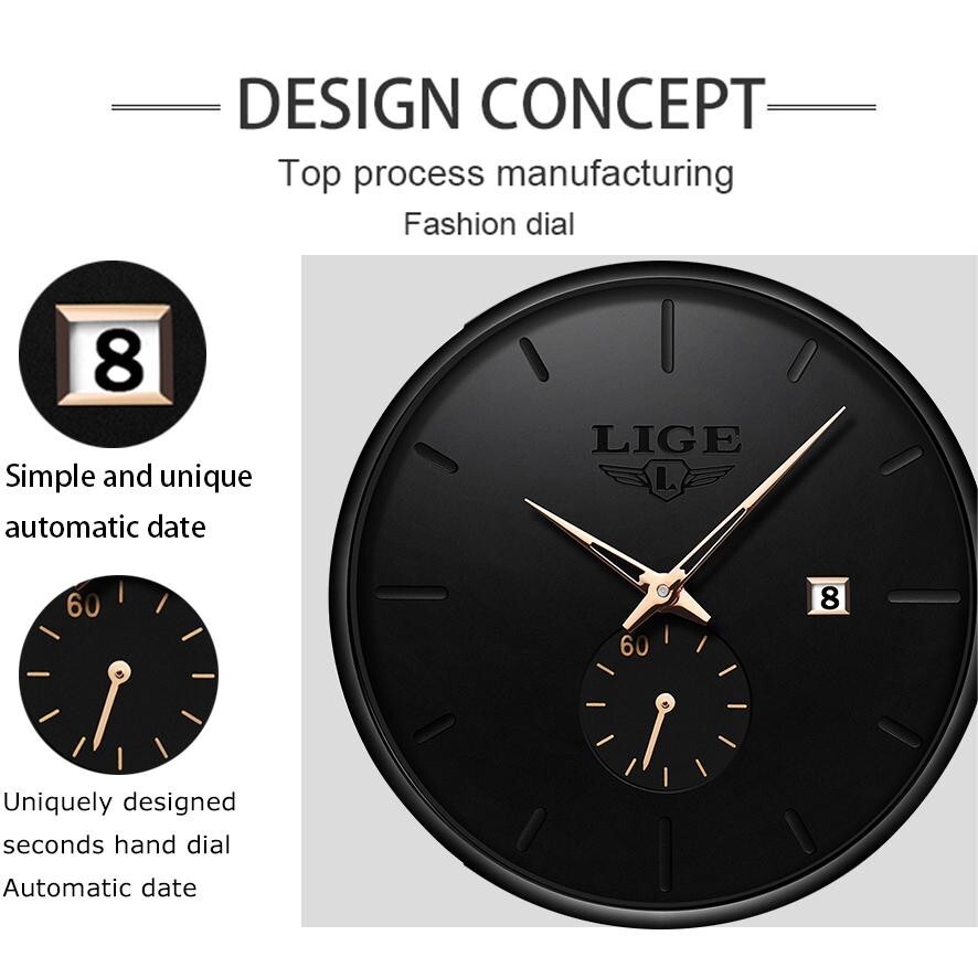 Ultra-thin Men Quartz Watch Stainless Steel Date Waterproof Casual Wristwatch