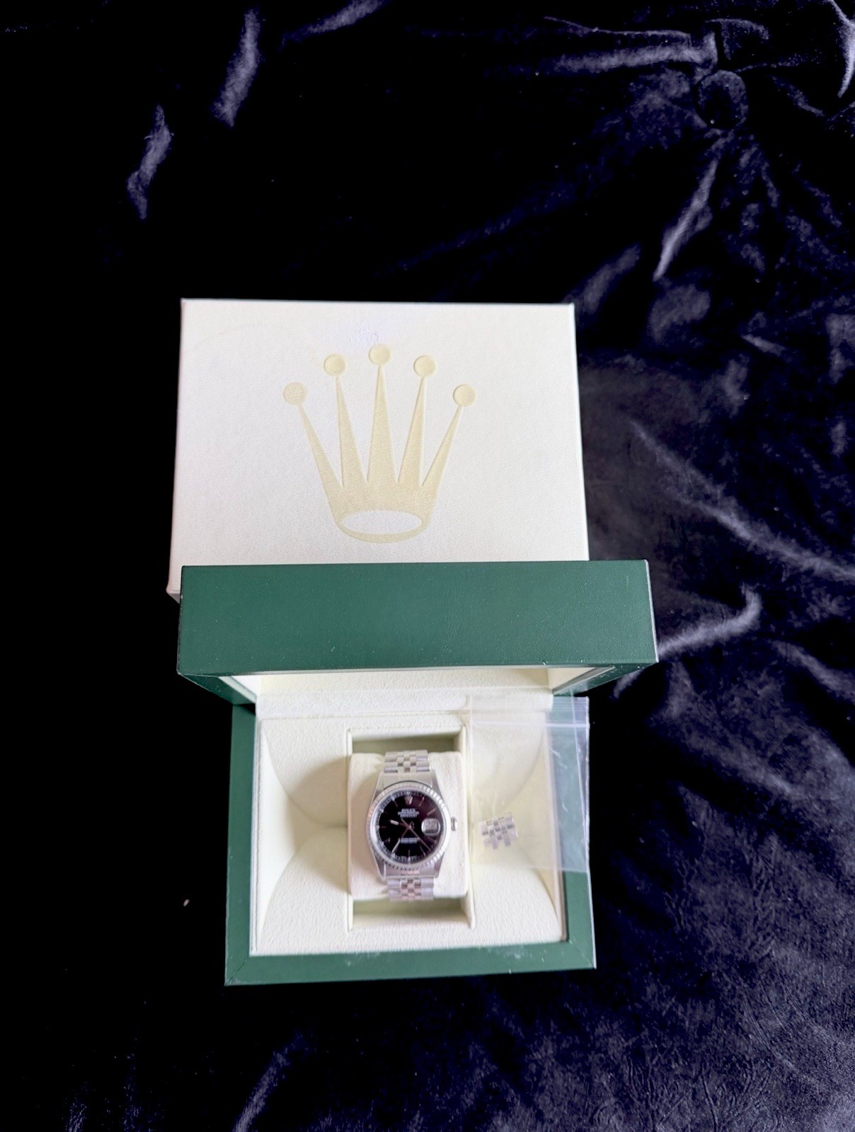 Rolex 36mm Stainless Steel Datejust Fluted Bezel, Black Stick Dial, Ref 16234