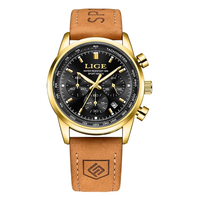 Men’s Watch Quartz Calendar Luminous Waterproof Watches Leather Sport Wristwatch