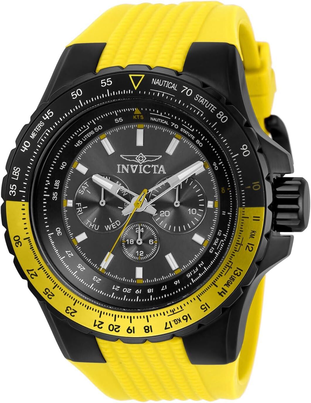 Invicta 33038 Aviator Men’s Yellow/Black 50mm Multi-Function Silicone Watch