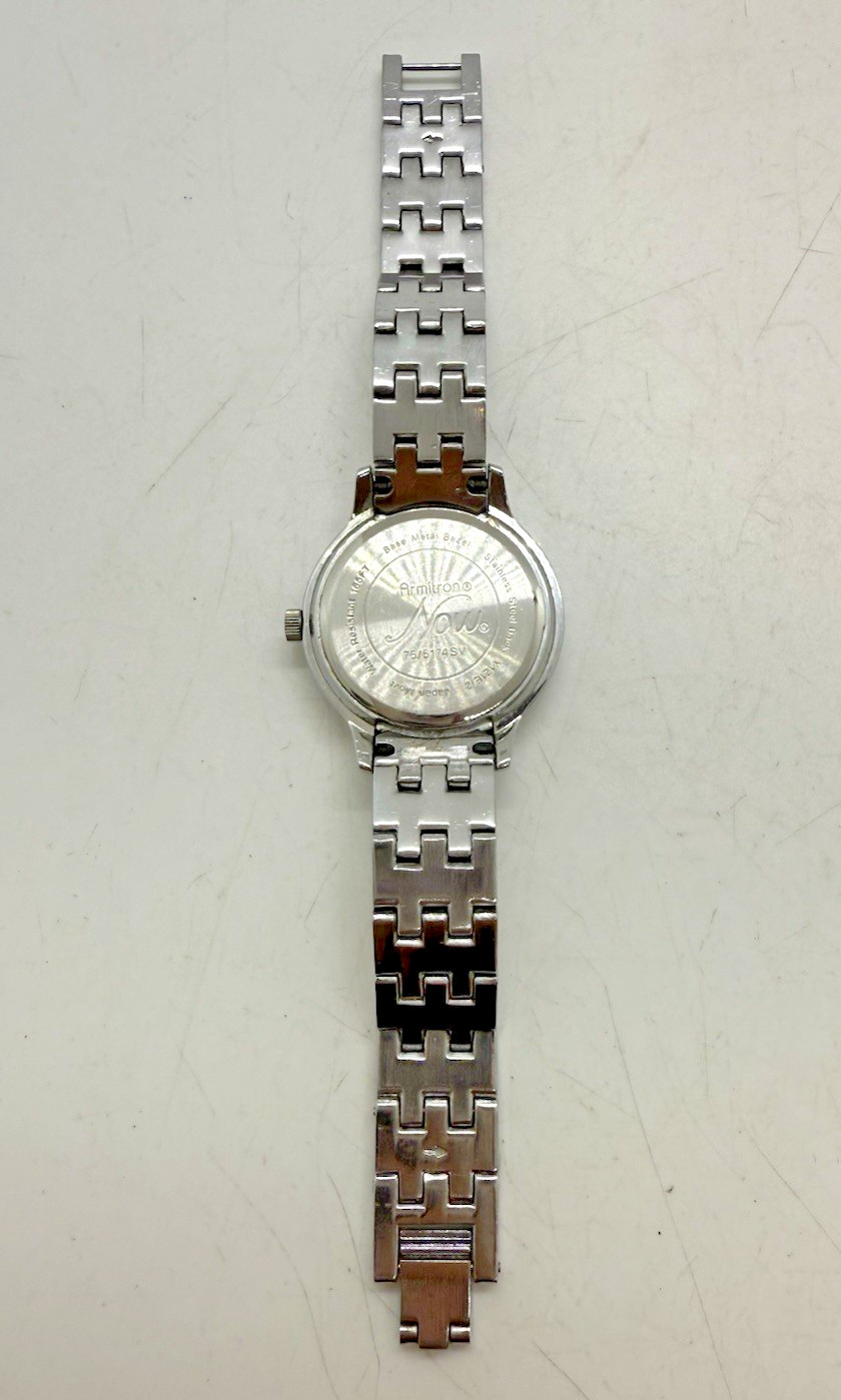 Armitron Womens Round Watch Silver Tone Crystal Accents 75/5174SV Roman Numerals