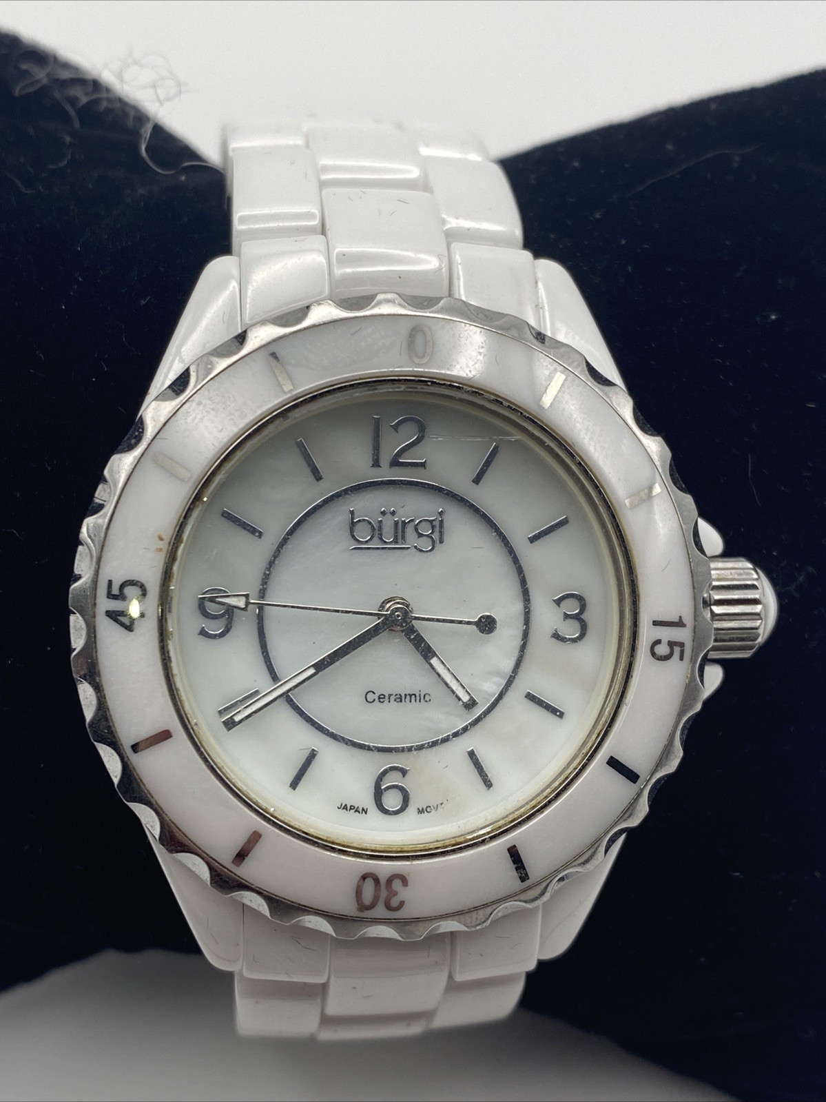 BURGI Quartz White Ceramic Unisex Wristwatch New Battery 7”