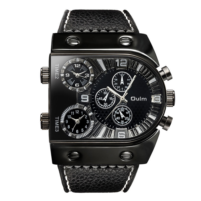 OULM Casual Men’s Multiple Time Zone Military Quartz Wrist Watches Leather Strap