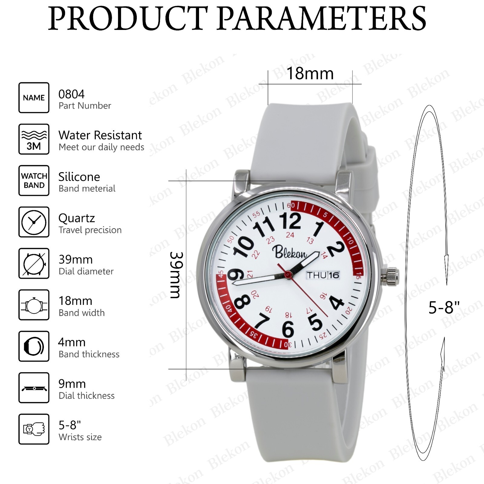 Blekon Original Nurse Watch – Red Fifteen Minute Pulsometer, Silicone Band Watch