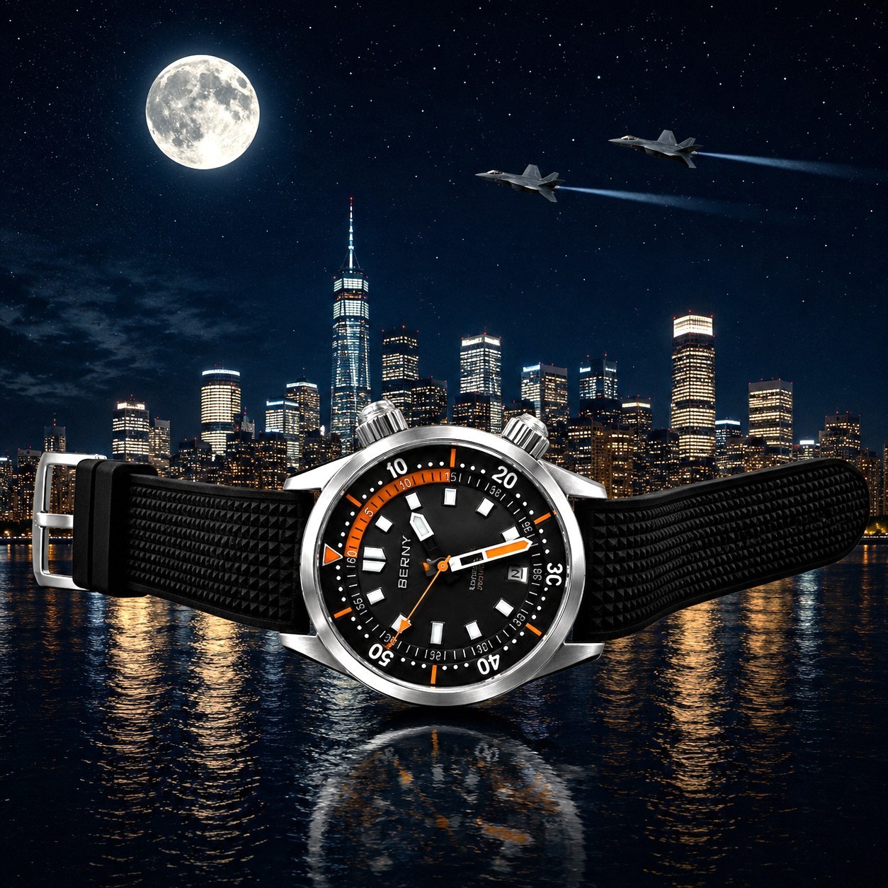 BERNY Automatic Diver Watch 41.5mm for Men 200M Waterproof Miyota 8215 movement
