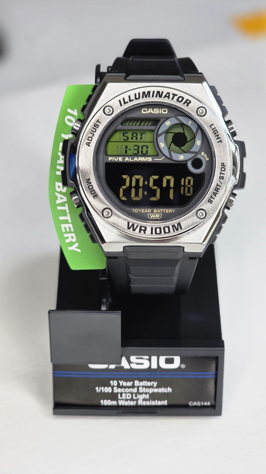 Casio Illuminator Digital Watch Black Resin 100m 10 Year Battery Alarm LED