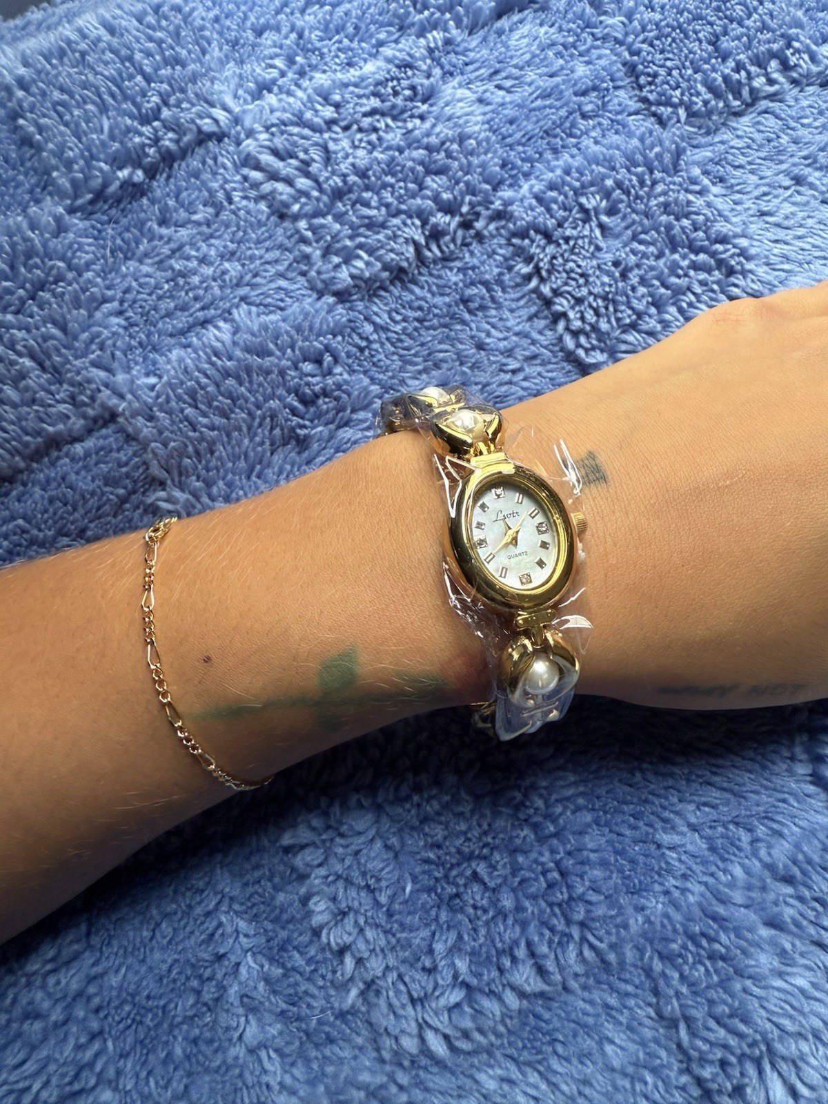 Act Women’s Gold Tone Quartz Wristwatch, Gemstone Markers, Bracelet Band