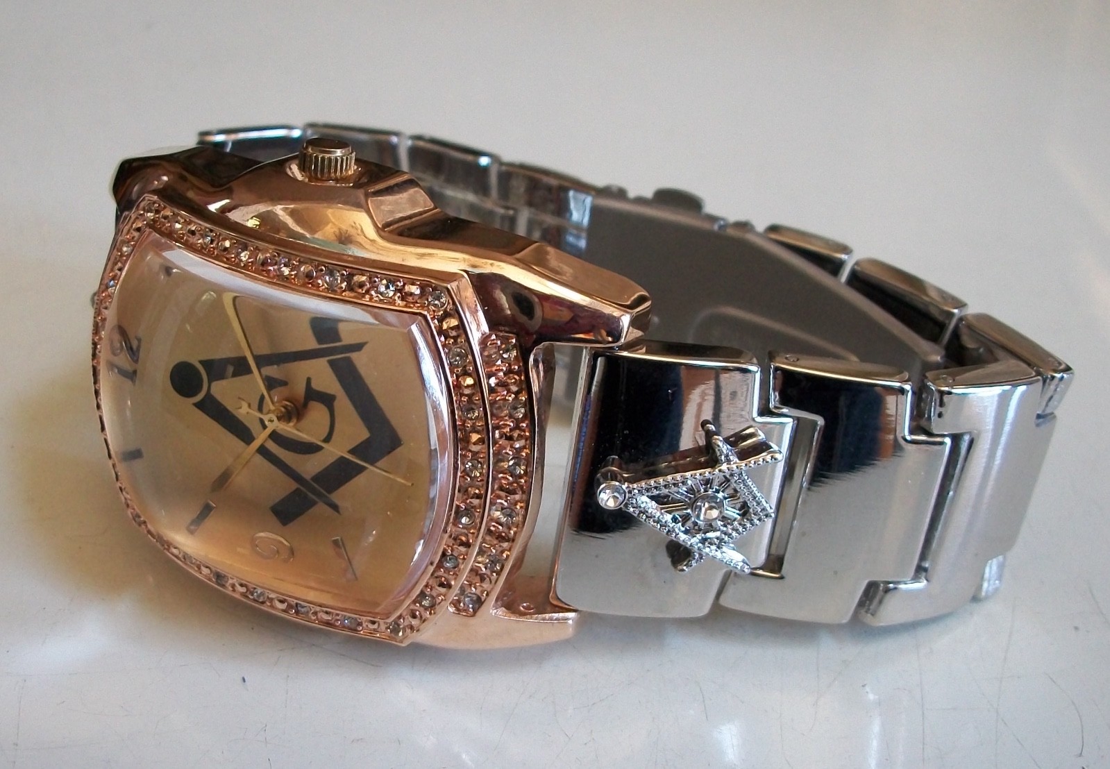 9.5” Men’s Silver & Rose Gold Finish Stones Dressy Casual Mason Wrist Watch