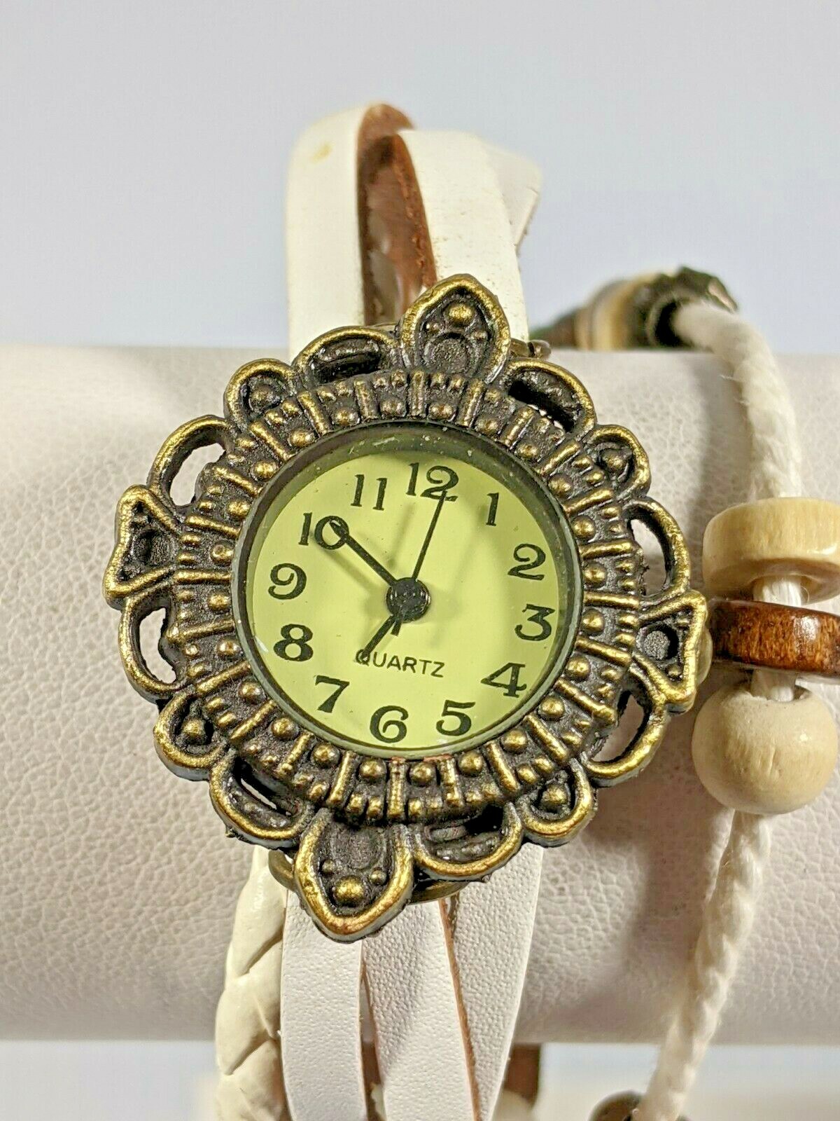 Bronze Tone Multiple Strap White Band Starfish Pendant Watch 8 Inch