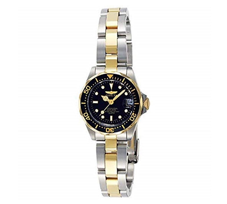 Invicta Women’s Watch Pro Diver Quartz Black Dial Two Tone Steel Bracelet 8941