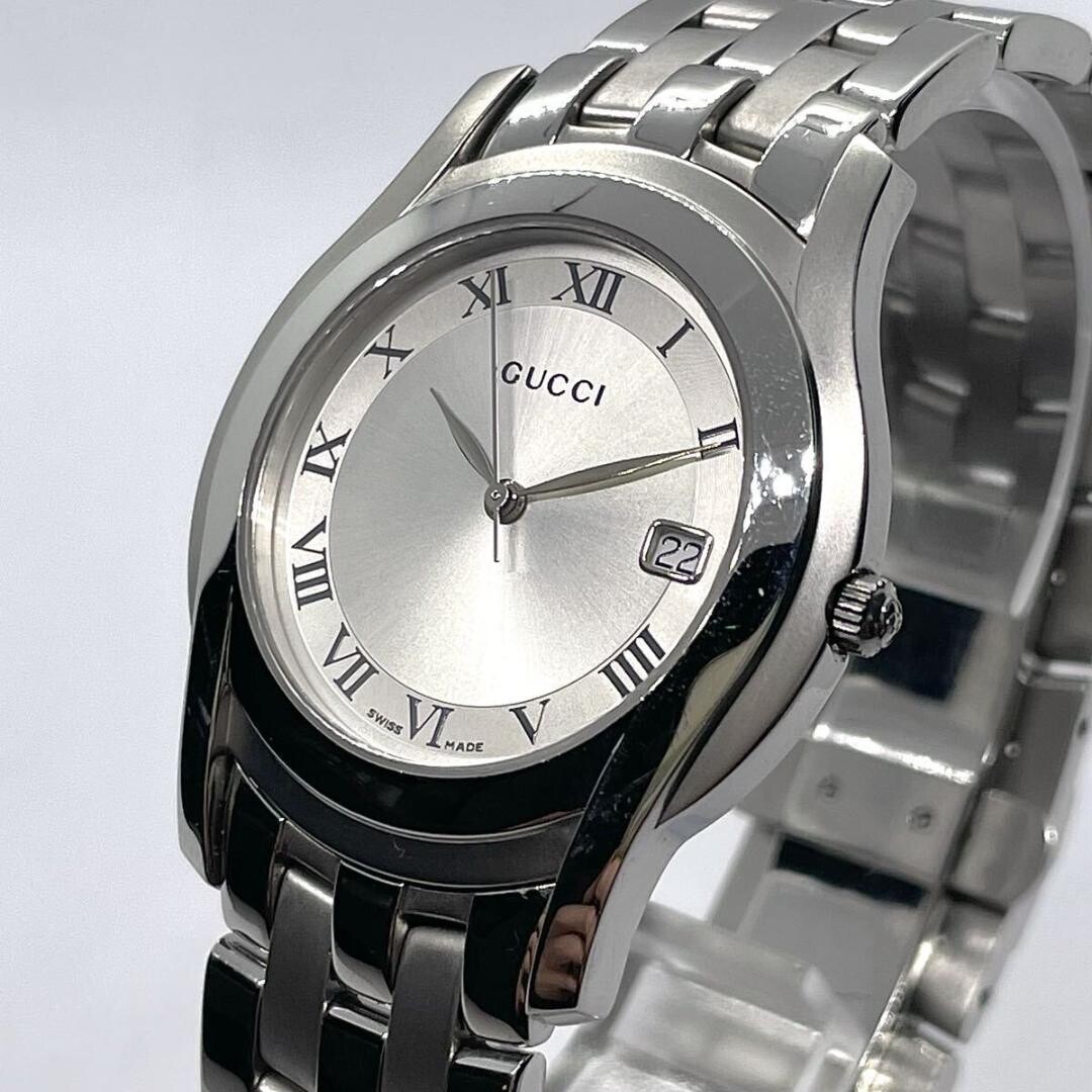 Gucci 5500M Silver Roman Sunburst Date Quartz Mens Watch Authenticated Auth